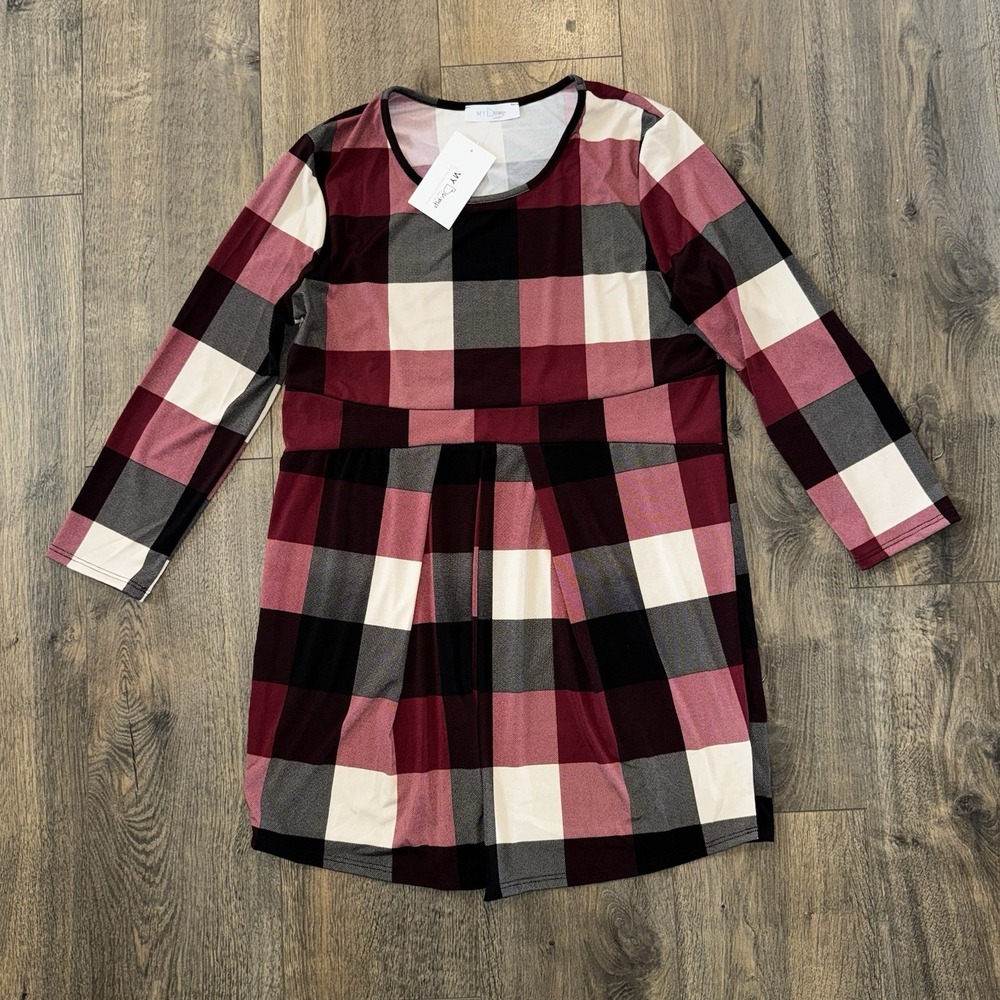 My Bump Women's XL Long Sleeve‎ Top Red Plaid  Stretchy Maternity Blouse Casual